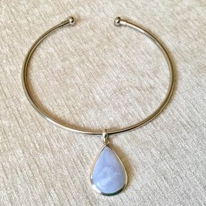 Vintage 925 signed choker necklace&large tear drop brilliant moonstone pendant